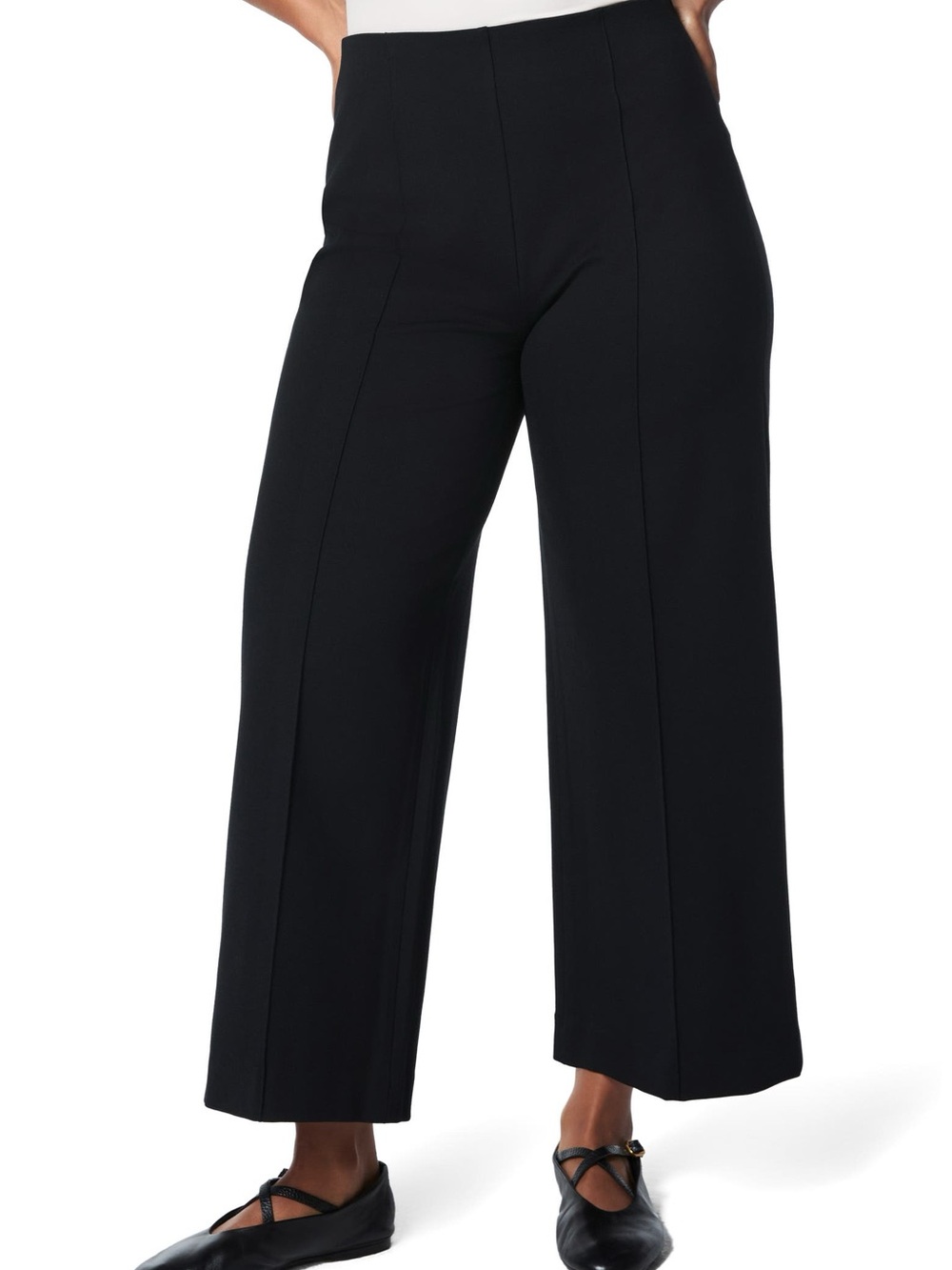 ⌚️NEW SPANX Women’s The Perfect Pull-On Black Crop Wide Leg Trousers - Size LP